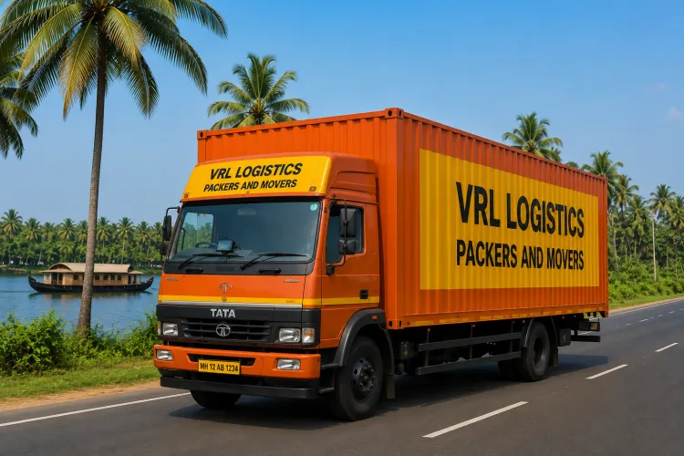 VRL Logistics Packers and Movers branded truck providing safe, GPS-tracked goods transport in Kerala