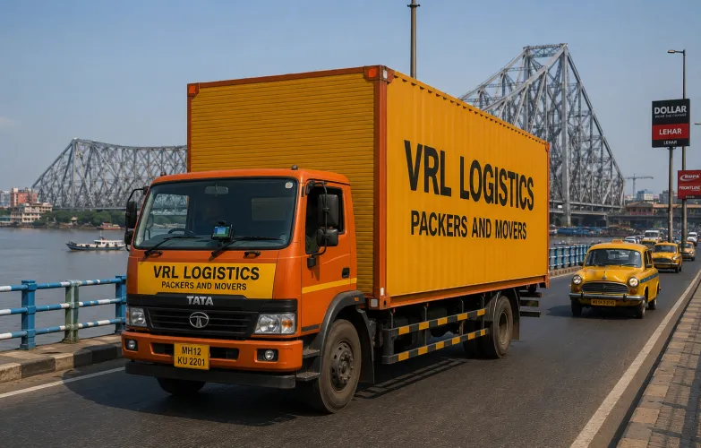 VRL Logistics Packers and Movers branded truck providing safe, GPS-tracked goods transport in Kolkata