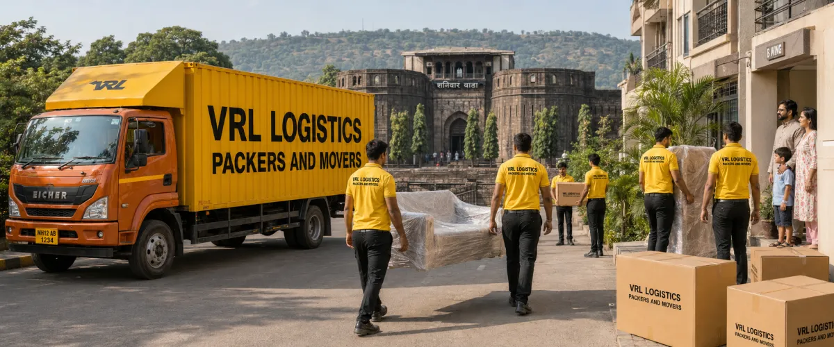 Packers and Movers in Pune — VRL Logistics team loading a branded moving truck for a household relocation