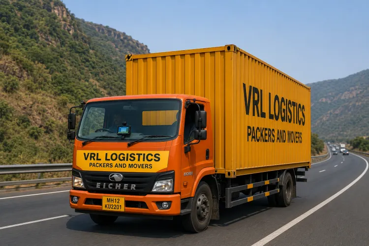VRL Logistics Packers and Movers branded truck providing safe, GPS-tracked goods transport in Pune