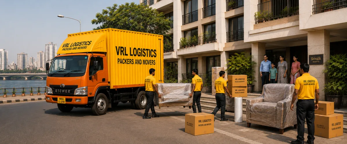 Packers and Movers in Surat — VRL Logistics team loading a branded moving truck for a household relocation
