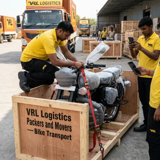 Bike transport project — secure two-wheeler relocation by VRL Logistics vehicle transport service