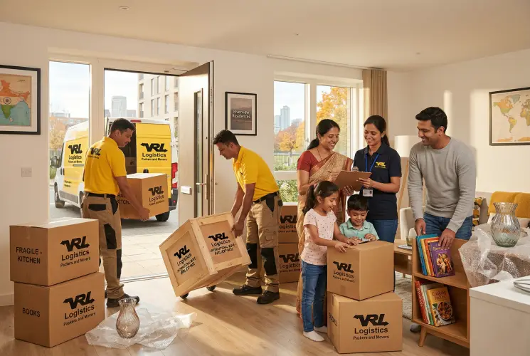 Destination delivery and unpacking service for international relocation by VRL Logistics global movers