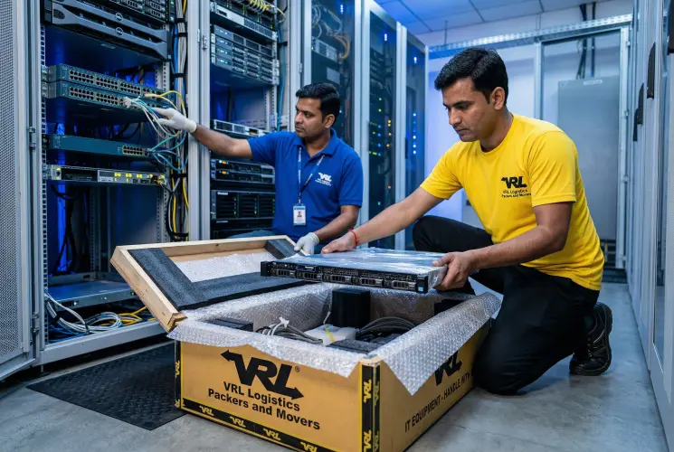 IT equipment and server moving service for office relocation by VRL Logistics — safe handling of computers and electronics
