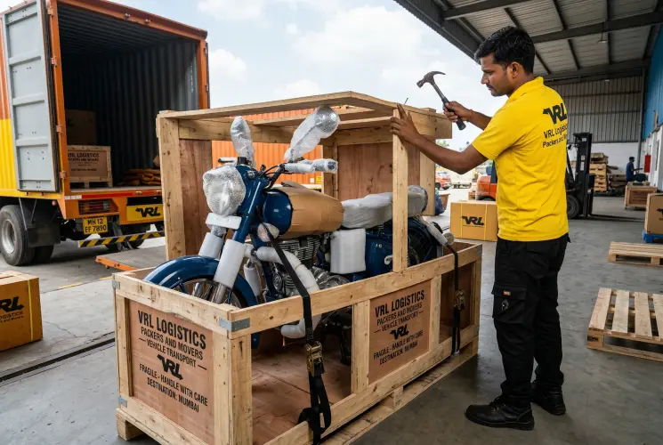 Bike transport service with protective packaging and GPS tracking by VRL Logistics vehicle movers