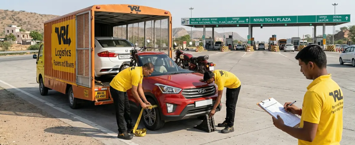 Car and bike transport service — secure vehicle relocation with enclosed carriers and GPS tracking by VRL Logistics